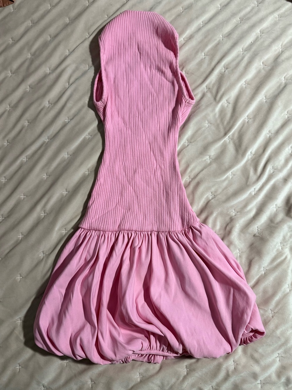 ZARA Pink Ribbed Bubble Hem Mini Dress | Open Back - Picture 7 of 9